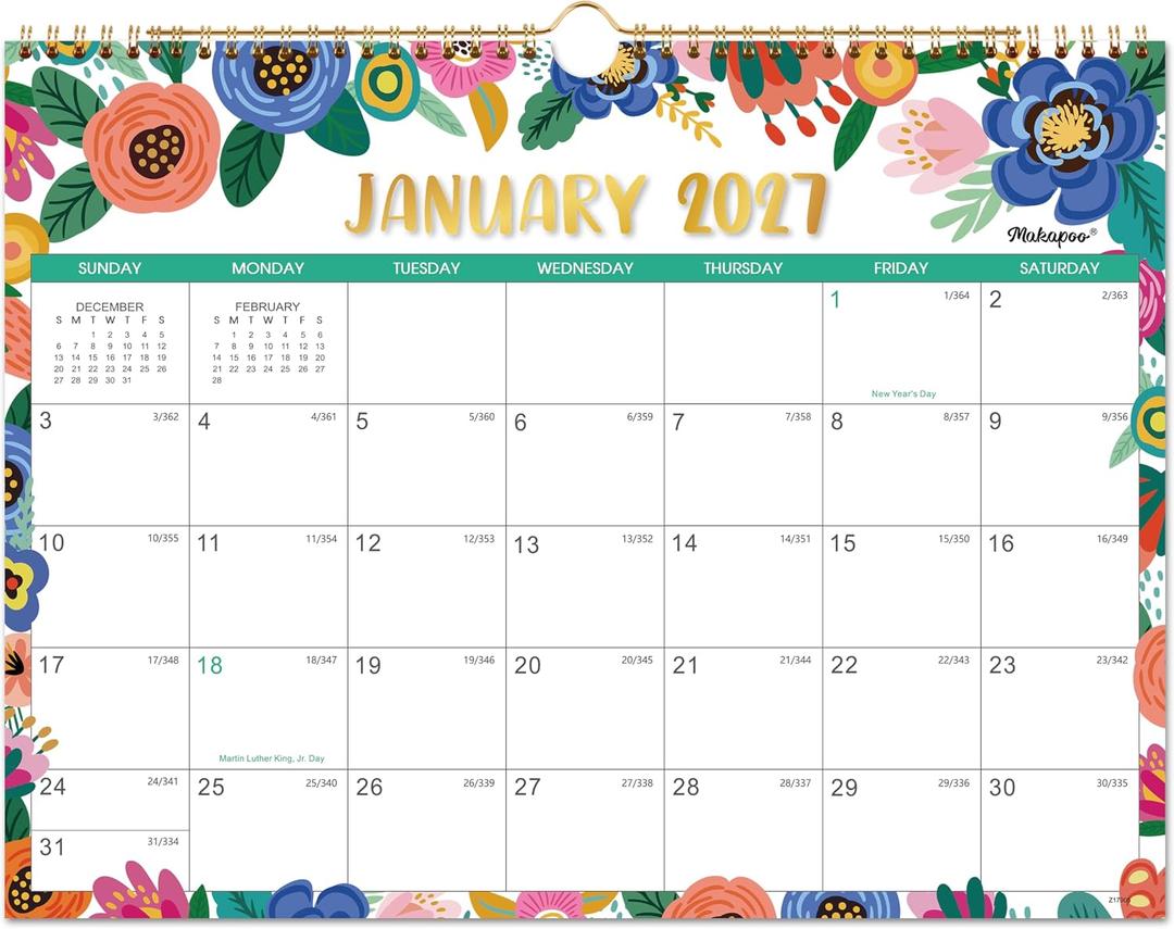 2027 Calendar - Wall Calendar 2027, 14.8'' x 11.5'' | Jan. 2027 - Dec. 2027, Large Blocks, 2027 Wall Calendars with Julian Dates, Thick Paper