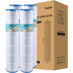 Poolzilla [4 Pack] Pool Filter Cartridge, Compatible with PLF131A, Pleatco PA131-PAK4, Hayward CX1280XRE, SwimClear C5020 Unicel C-7494, Filbur FC-1227, FC-6435, C5025, C5030 [L x OD: 32.75" x 7'']
