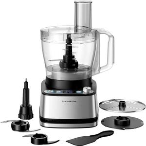 Food Processor, 4 Programs & Pulse,1000W Max Power,12 Cups Total Volume for Slicing, Mincing, Dicing, Shredding, Puree, Dough and Vegetable Chopper Clean Bowl Scraper, Stainless Steel
