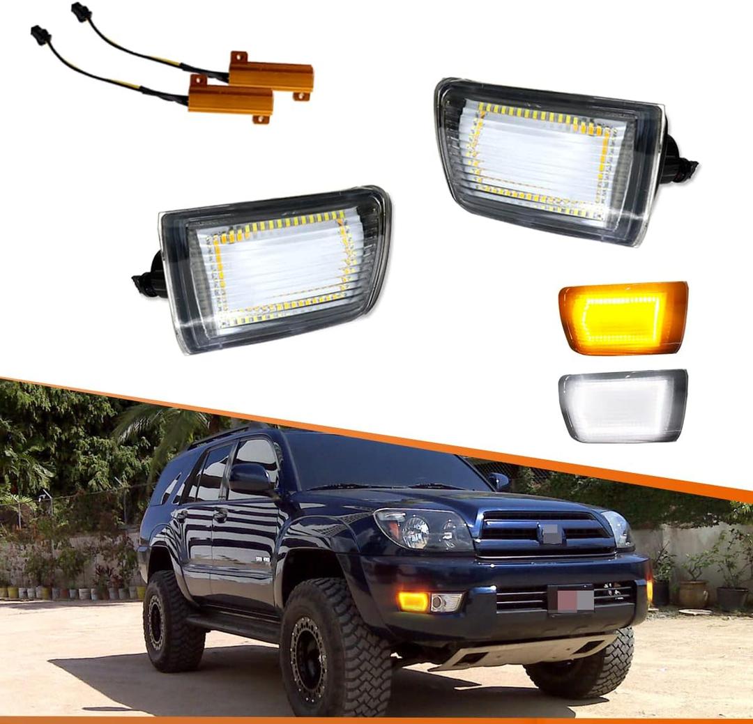 ADIIL Clear Switchback LED Front Bumper Turn Signal Light Fog Lamp For 2003-2005 Toyota 4Runner2PCS Turn Signal Lamp DRL, Clear Lens Switchback(Amber & White)Lights