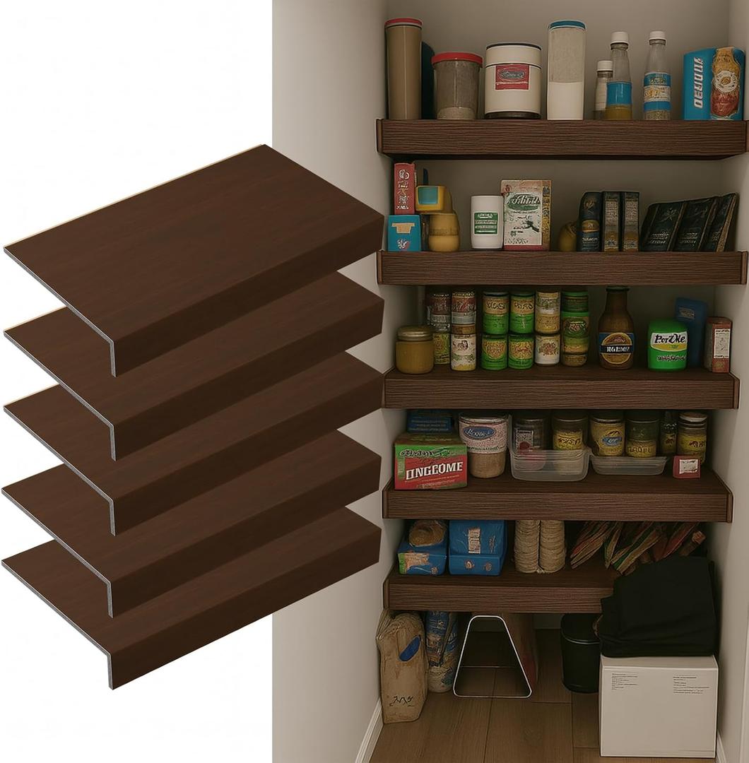 Walnut Wire Rack Covers 30x16 Inch 5-Pack Realistic Wood Grain, No Assembly for Pantry, Closet & Kitchen, Removable & DIY Trimmable