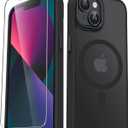 for iPhone 14 Case, iPhone 13 Case, with 1 Screen Protector, Matte Magnetic Slim Phone Cover, Support for Magsafe, Shockproof Protection Translucent Frosted Back,Black