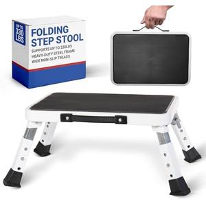 Arrigo Folding Step Stool with 3 Adjustable Heights – 330lb Capacity, Wide Anti-Slip Treads – Compact, Portable & Collapsible – Foldable Bed Stairs, Kitchen Ladder & Foot Stool for Adults
