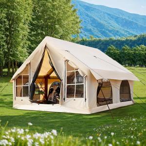 KNUO Inflatable Camping Tent, Large Blow-Up Air Tent, No Assembly Needed Luxury Glamping House, Oxford Fabric, 10x10ft