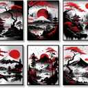 Japanese Wall Art Prints,Japanese Landscape Art Posters,Red and Black Cherry Blossom Trees Picture Art Painting,Asian Nature Landscape Print for Living Room Bedroom Wall Decor,Set of 6(8"x10"Unframed