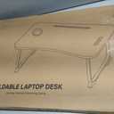 ZEAPTAC Laptop Bed Desk, Foldable Lap Desk, Portable Lap Table, Laptop Stand with Cup Holder & Tablet Slot & Lifting Handle for Working Writing Drawing & Eating - Pink