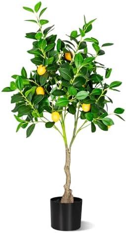 HoyuKasi Artificial Lemon Tree, 4FT Faux Lemon Tree in Pot,Small Fake Lemon Fruit Plant for Indoor Home Decor Office Living Room (4ft)