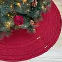 Starry Dynamo 60Inch Cable Sweater Knit Christmas Tree Skirt with Wooden Toggles, Burgundy