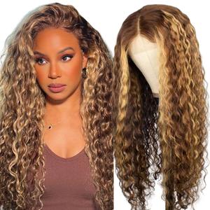 PYY Deep Wave Lace Front Wigs Human Hair Highlight Ombre Deep Wave Wig 13x4 HD Transparent Lace Front Pre-Plucked with Baby Hair 4/27 Colored Wig For Black Women 26 Inch