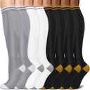 Sooverki Copper Compression Socks for Men & Women 8 Pack 15-20mmHg - Knee High Stockings Best Support for Running Athletic L/XL