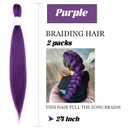 Purple Braiding Hair Pre Stretched 24 Inch Long Braid, 2 Packs Purple Hair Extensions for Braids, Straight Yaki Texture Synthetic Hair Extensions for Stage Party Halloween Costume Cosplay
