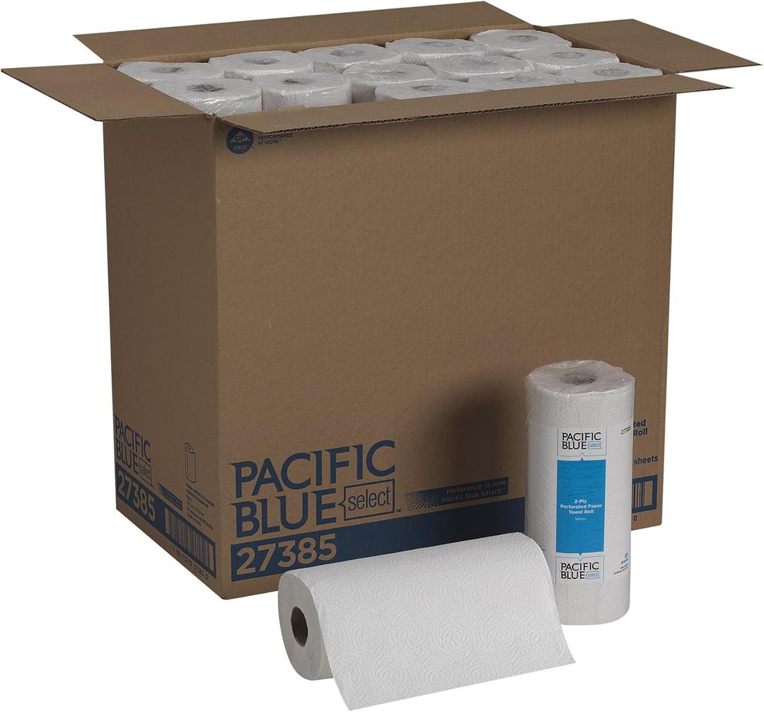 Georgia-Pacific Blue Select 2-Ply Perforated Paper Towel Rolls, 27385, 85 Sheets Per Roll, 30 Rolls Per Case (White)