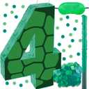 16 Inch Turtle Number 4 Pinata, Turtle Birthday Decorations, Turtle Theme Pinata with 16 Inch Stick Blindfold Confetti for Boy Girl Kids 4th Birthday Party Supplies(4th)