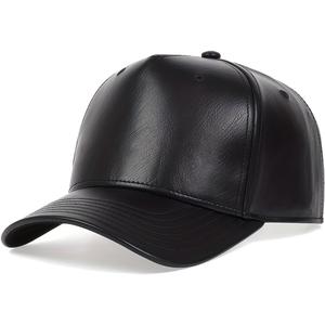 Leather Baseball Cap, Adjustable PU Leather Outdoor Sport Caps for Men Women (One Size, Black)