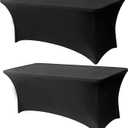 6.1FT Black Table Cloth - 2 Pack Fitted Stretch Rectangle Spandex Tablecloth, Washable Table Cover for Party, Picnic, Wedding, Banquet, Birthday and Festival(30" x 72")