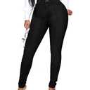 KUNMI Womens Classic High Waisted Skinny Stretch Butt Lifting Jeans Slim Fit Denim Pants Black, Medium