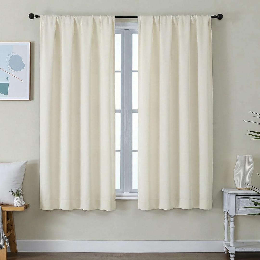 Simplebrand Ava Ivory Light Filtering Curtains for Bedroom 63 Inch Length 2 Panels Set, Privacy Thermal Insulated Rod Pocket Door Window Curtains for Patio French Door Front Door, W40 x L63 Inch
