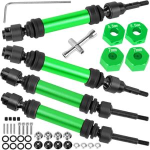 Drive Shaft Axles Upgrades Part for 1/10 Slash 4X4 VXL/Rustler 4X4 VXL/Stampede 4WD VXL,RC Steel #45 Front & Rear 4Pcs Driveshafts CVD w/Hex Hops Up,Green