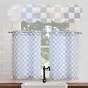 OVZME Abby White Blue Curtains 36 Inch Length 2 Panels for Bedroom, Light Filtering Soft Airy 3D Embossed Textured Fabric Checkered Pattern Short Curtains for Bathroom, Grommet Top, 28Wx36L