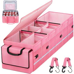 Car Trunk Organizer and Storage with Lid & Removable Leakproof Cooler Bag, Customized Space Pink Car Interior Accessories for Women Collapsible Large Trunk Organizers for Sendan SUV, Jeep, MPV, BMW