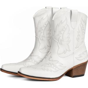 IUV Cowboy Boots for Women Ankle Cowgirl Booties Pointed Toe Western Short Chunky Classic Boot, Size 9