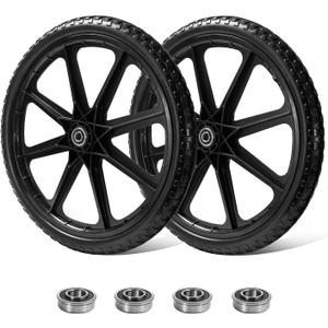 20" Flat Free Tire Cart Wheels Replacement for Rubber Maid Wheelbarrow Wheels Garden Cart, Replacement Wheels with 5/8" 3/4" Bearing for Utility Carts/Lawn Carts/Wheelbarrow, Black 2PACK