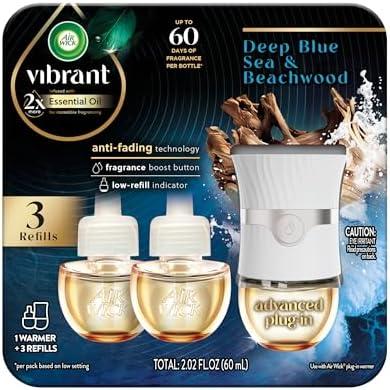 Air Wick Plug In Scented Oil Advanced, 1+3 Starter Kit, Essential Oils, Air Wick Plug Refills, Scent Diffusers, Plug In Air Freshener for Home, Home Essential, Deep Blue Sea Scent