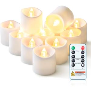 Homemory 12Pack 400+Hour Remote Control Flameless Candles, 2/4/6/8H Timer Led Votive Candles, Battery Operated Tea Lights for Wedding Table Centerpiece, Holidays, Halloween Pumpkins, Christmas Decor (White (Warm White Light))