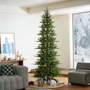 Glitzhome 9ft Prelit Christmas Tree, Cascade Evergreen Slim Fir Artificial Christmas Tree with 500 Strawberry Lights,1468 PE&PVC Branch Tips, 9 Functional Warm White/Multi-Color, Remote Controller 