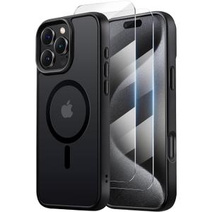 Tigowos for iPhone 16 Pro Max Pro Max case,Compatible with MagSafe,[16FT Drop Resistant][2 Tempered-Glass Screen Protectors] Shockproof case for iPhone 16 Pro Max Cases 6.9 inchBlack Set