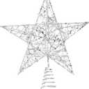 DERAYEE Christmas Star Tree Topper, Xmas Silver Glittered Treetop Metal Hollow Tree Star for Christmas Tree Decorations, Holiday Party Indoor Decor