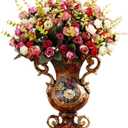 Artificial Vintage Flower Arrangement Vase Set European Golden Resin Vase Fake Flower Decor Wedding Party (Brown)
