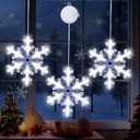 Christmas Decorations 3 Pcs White Snowflake Window Lights with Suction Cup Battery Operated Christmas Lights, Hanging Lighted Xmas Window Decoration Indoor Outdoor Xmas Tree Home Decor