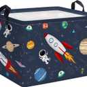 Clastyle Rocket Astronaut Shelf Basket for Boys Cosmic Planet Universe Blue Storage Bin Rectangle Clothes Books Toy Storage Cube, 36L