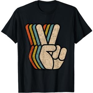 Retro Peace Sign V Fingers Vintage 60s 70s 80s Cool Graphic T-Shirt S