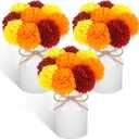 Domensi 3 Sets Day of The Dead Table Centerpieces Decoration Artificial Marigold Flowers 27 Mexican Fake Silk Marigold Chrysanthemums Mum Ball with 3 Metal Pot Home Decor for Cinco De Mayo Party Party