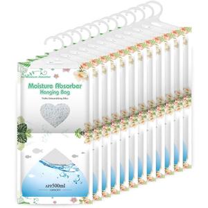 CANAGER Hanging Moisture Absorber-12 Packs, Hanging Dehumidifier Bags for Closet,Bedroom and kitchen,Fragrance Free,Moisture Absorb 12.5OZ