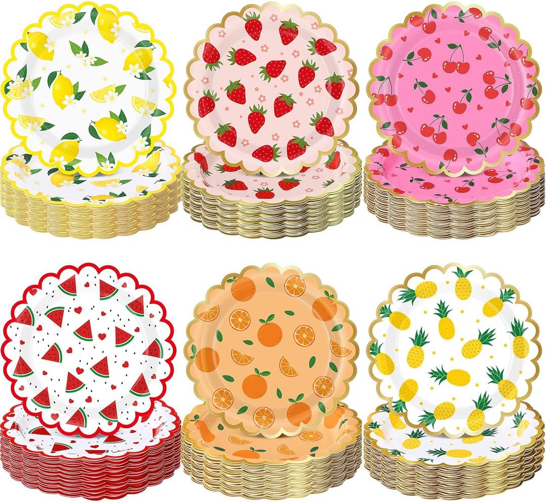 60 Pcs 7 Inch Fruit Paper Plates Tutti Fruit Birthday Party Supplies Summer Disposable Dinner Dessert Plates for Wedding Birthday Baby Shower Bridal Tea Party Supplies (Multicolor)