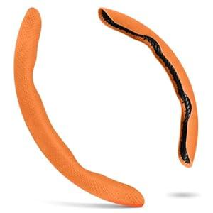 PAUUOOA Alcantara Material Steering Wheel Cover, Non- Slip Segmented Car Steering Wheel Cover for Men & Women, Universal 99% Car Wheel Cover Protector (Orange-Perforated Style)