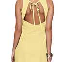WDIRARA Women's Polka Dots Mini Dress Crew Neck Sleeveless Backless Short Party Dresses Yellow Solid X-Large (Yellow, XL)