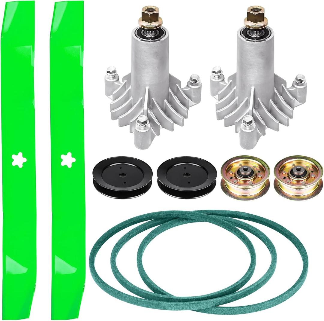 42 Mower Deck Spindles Blades Rebuild Kit Fits Husqvarna LT1000(Only 3-Hole Spindle), 2 Spindles 130794, 2 Blades 134149, Idler Pulley 131494 and 173437, 95 1/2'' Belt 144959