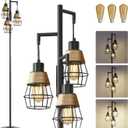Oneach 68" Floor Lamps for Living Room, Stepless Dimmable Boho Floor Lamp with 3 Bulbs, Tall Farmhouse Industrial Corner Standing Tree Lamp for Bedroom, Office, Study Room, Dining Room, Black