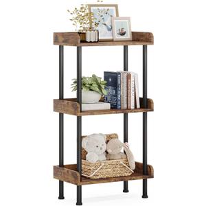 Hosfais Bookshelf Small Book Shelf, 3 Tier Wood Bookcase Industrial Bookshelf Metal Standing Book Shelves Display Book Rack for Living Room Bedroom Home Office (Rustic Brown)
