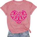Breast Cancer Shirts Women Pink Ribbon Heart Tshirt Breast Cancer Awareness Tops (Medium)