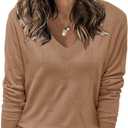 Arach&Cloz Women's Soft V Neck Long Sleeve Fall Casual Regular Fit Sweater Tops (Large, Dark Apricot)
