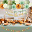 Pumpkin Fall Thanksgiving Baby Shower Decoration 15 Pcs a Little Pumpkin is on The Way Banner Tissue Pom Poms Paper Lantern Fan for Birthday Baby Shower Gender Reveal Party Decor(Green)