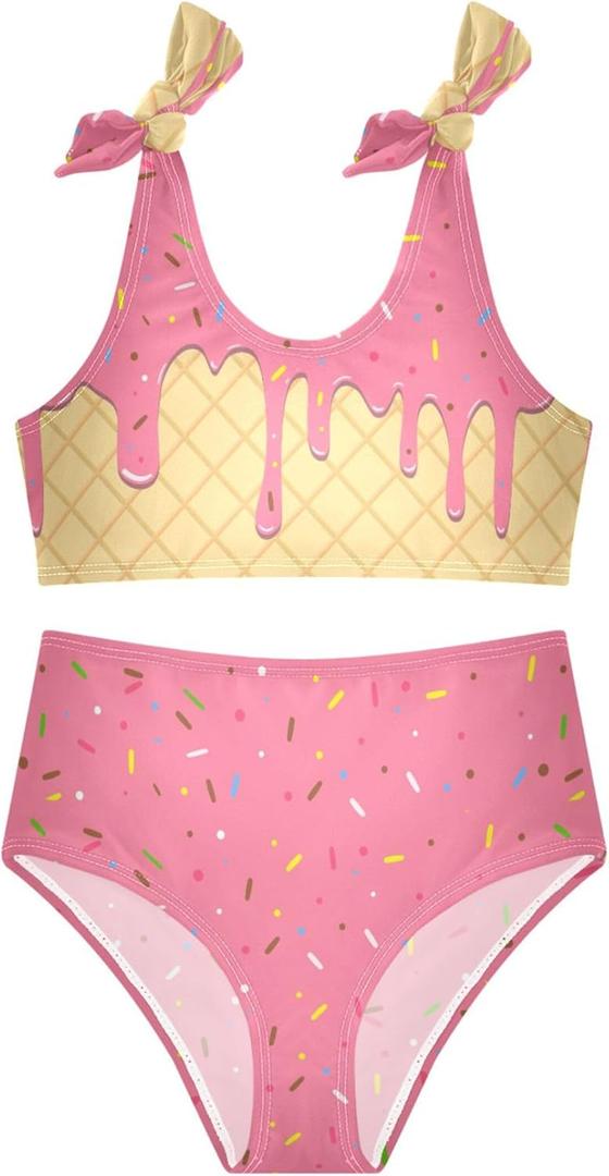 Girls Tankini Swimsuit Bathing Suit Two Piece Bikini Summer Beach Swimwear with Adjustable Strap 11-12 Years (Pink)