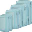 BAGAIL 4 Set/6 Set/8 Set Compression Packing Cubes Travel Accessories Expandable Packing Organizers (Square Mesh, 06-Dusty Blue)