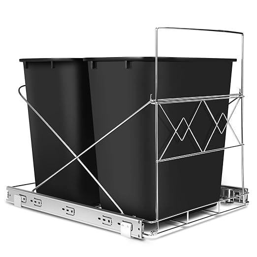 Maltenl Pull Out Can with Lid for Kitchen Cabinets, 35 Qt Under Sink Garbage Bin with SoftClose Full Extension Slides, Hidden Kitchen Waste Recycling Bin, 11" Wide, Black