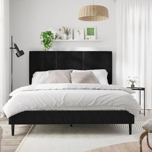 IOILORI Full Size Bed Frame with Upholstered Headboard, Sturdy Wood Slats, No Box Spring Required, Silent, Easy Assembly,Black